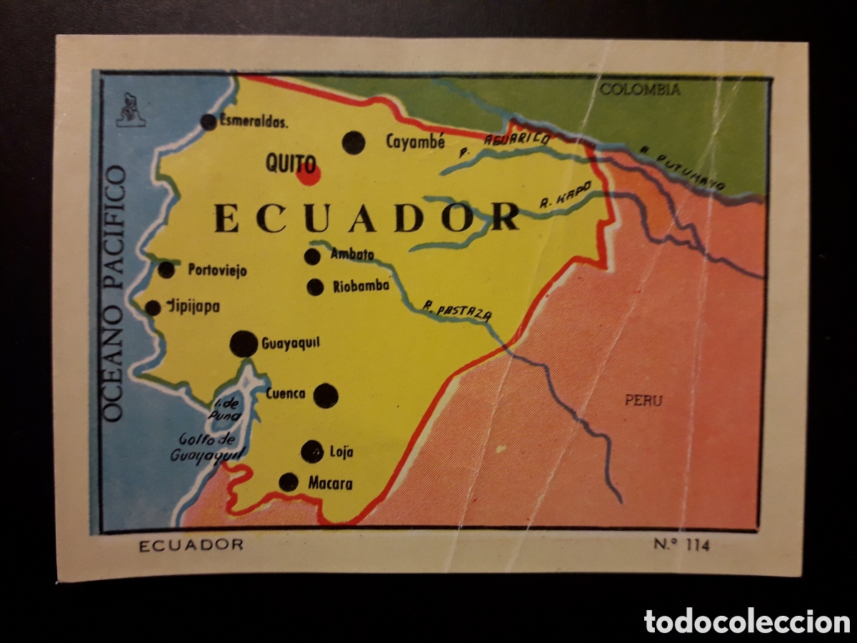 Collectionnisme Cartes &agrave; collectionner anciennes: ECUADOR MAPA, N&deg; 114 COLECCI&Oacute;N UNIVERSAL 1962 DESPEGADO, DEFECTUOSO PEDIDO M&Iacute;NIMO 3&euro;