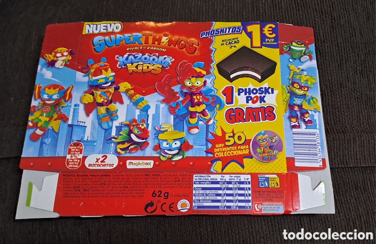 Coleccionismo cromos antiguos: Caja vac&iacute;a Phoskitos Superthings Super Things - Foto 1