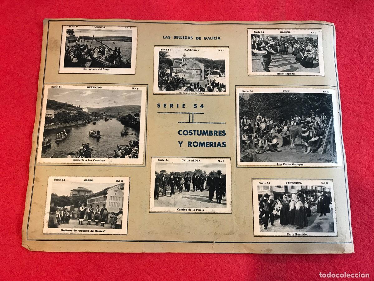 Coleccionismo cromos antiguos: P&Aacute;GINA DE CROMOS DE LAS BELLEZAS DE GALICIA. COSTUMBRES Y ROMER&Iacute;AS. 8 CROMOS