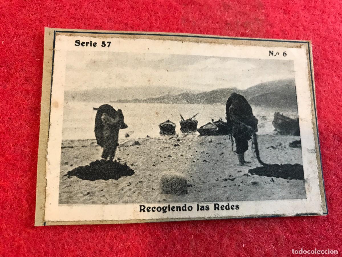 Collectable Antique Stickers: CROMO DE LAS BELLEZAS DE GALICIA. RECOGIENDO LAS REDES. SERIE 57. N&ordm; 6. MEDIDAS: 8 X 5 CM