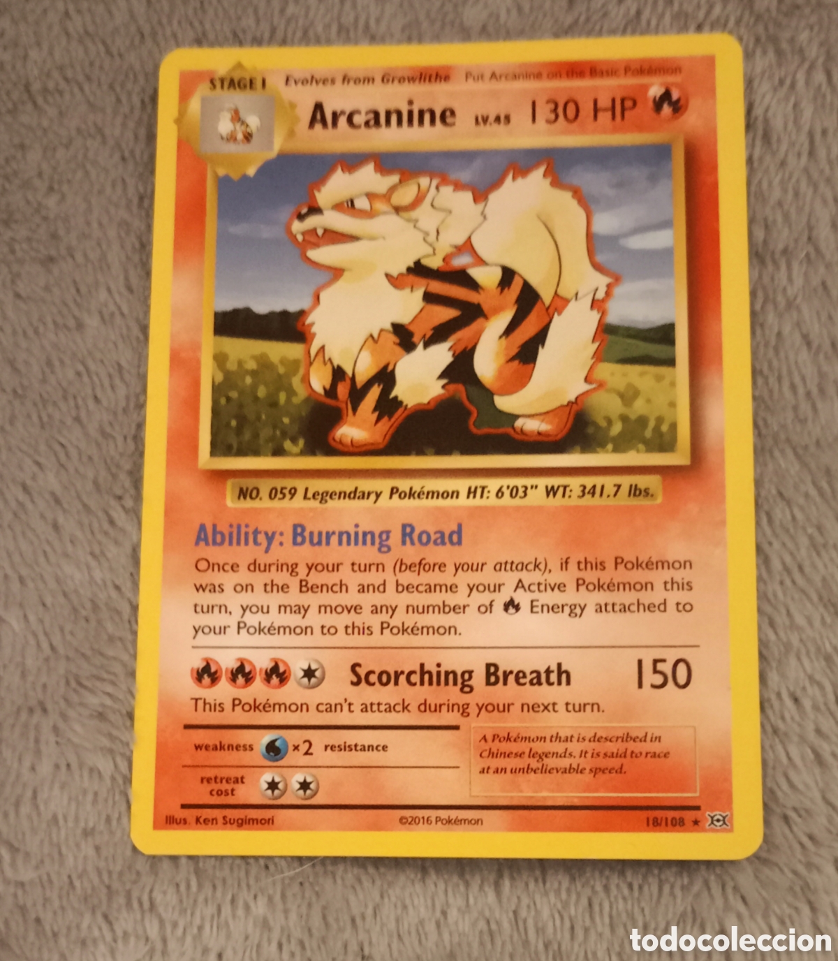 Coleccionismo cromos antiguos: Carta Pok&eacute;mon Arcanine n&deg; 059, a&ntilde;o 2016, en ingl&eacute;s - Foto 1
