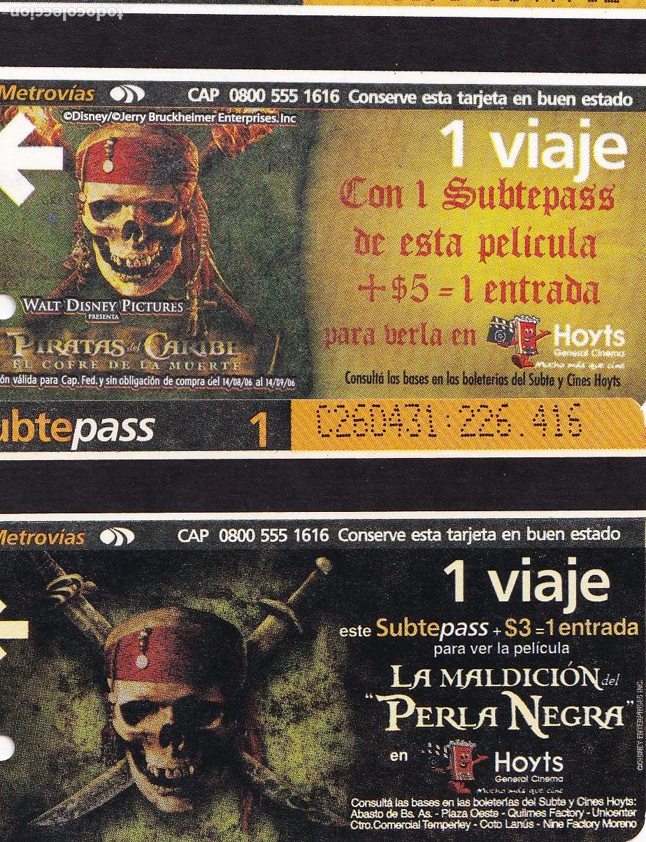 Coleccionismo Cromos antiguos: Piratas del Caribe Disney: 2 billetes del tren urbano Buenos Aires (ticket Metro subte) - CLC