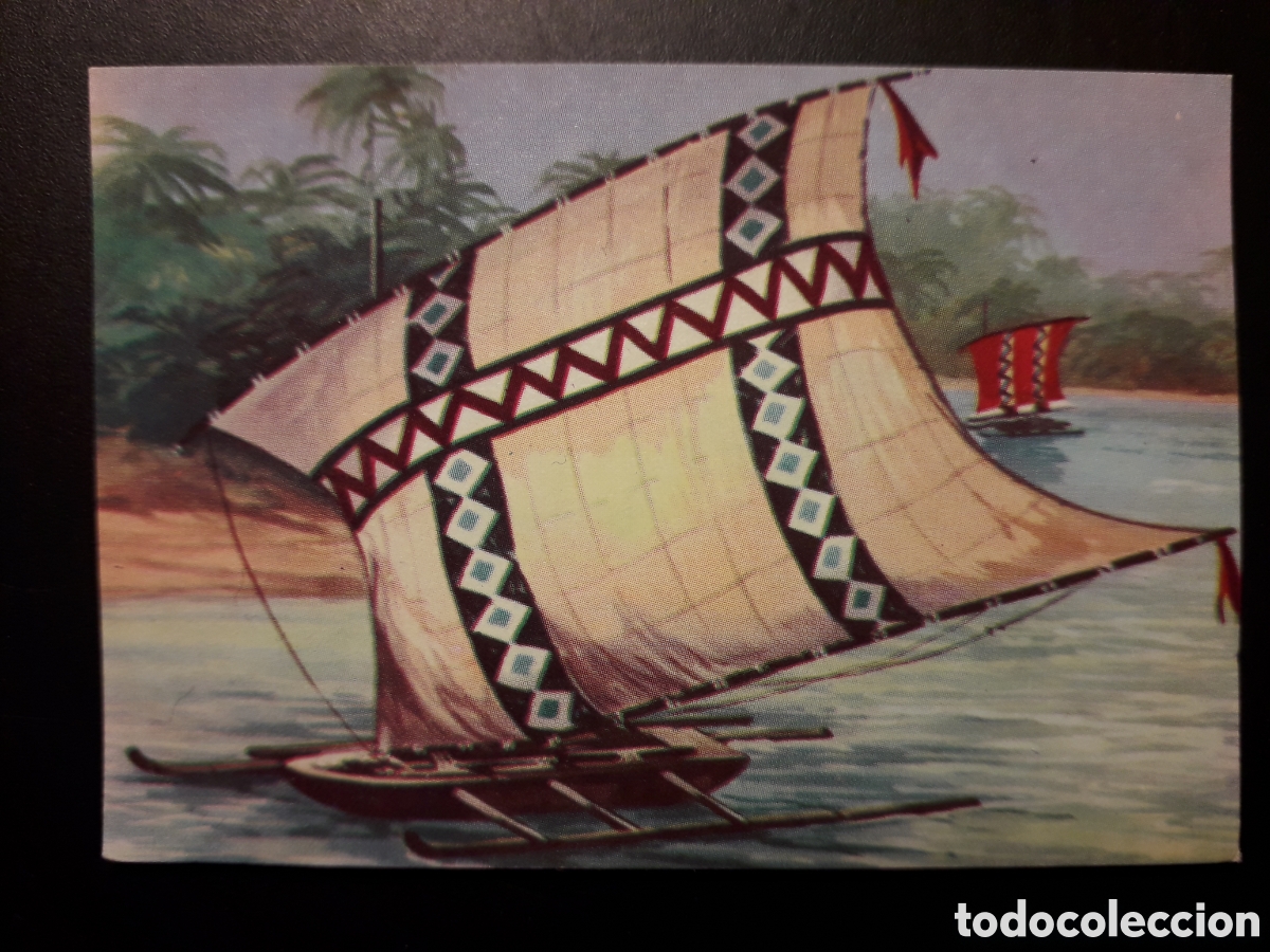 Collectionnisme Cartes &agrave; collectionner anciennes: CANOA CON FLOTADORES HISTORIA DE LA LOCOMOCI&Oacute;N ED PEKI 1967 N&deg; 93 SIN PEGAR, PEDIDO M&Iacute;NIMO 3&euro;