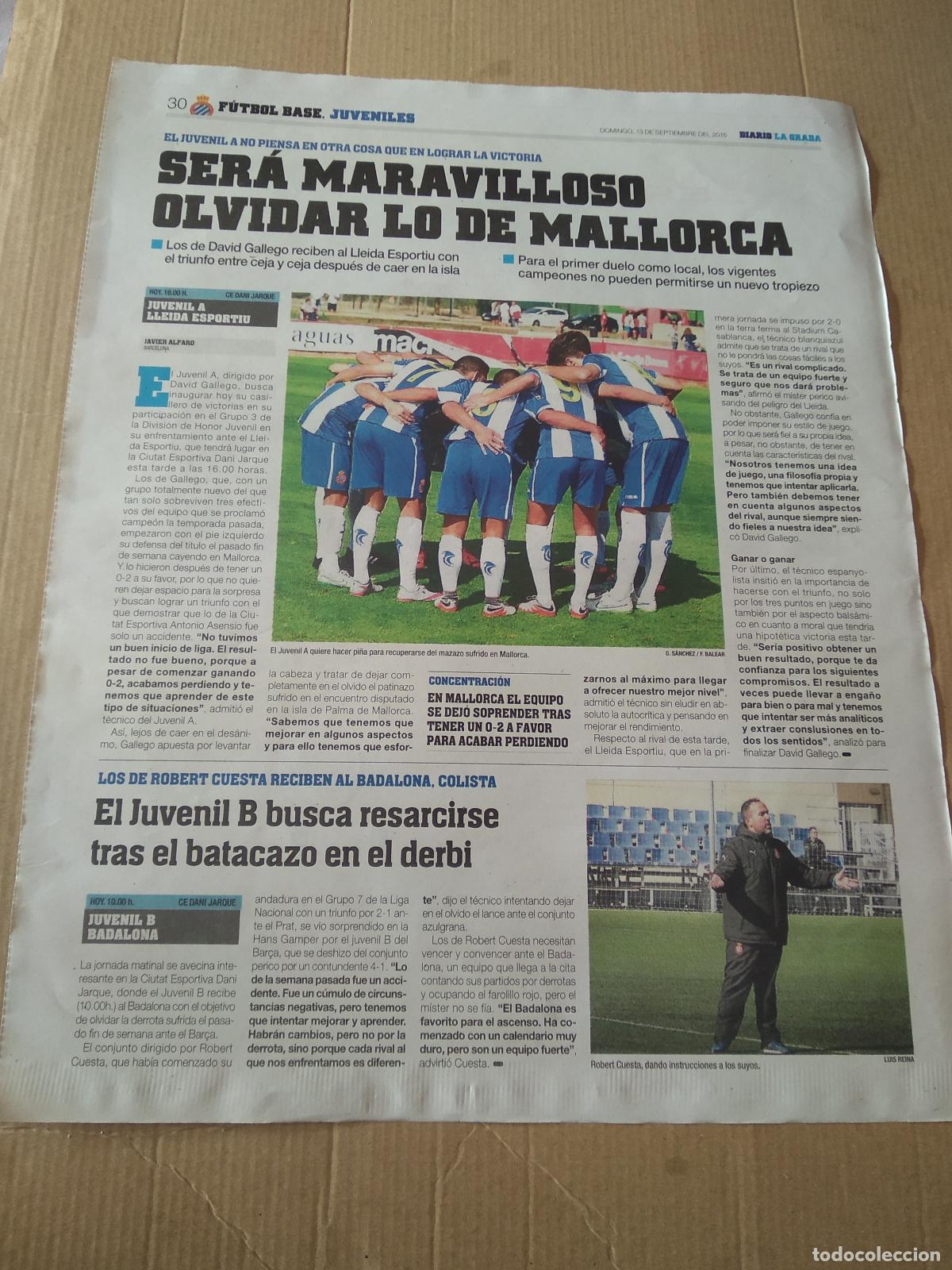 Coleccionismo cromos antiguos: HOJA PERIODICO DIARIO LA GRADA EQUIPO PLANTILLA ESPANYOL SEAT PUBLICIDAD