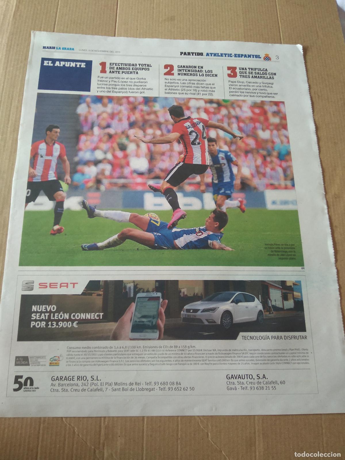 Coleccionismo cromos antiguos: HOJA PERIODICO DIARIO LA GRADA BALENZIAGA ATHLETIC HERNAN PEREZ ESPANYOL SEAT ADURIZ ENZO ROCO