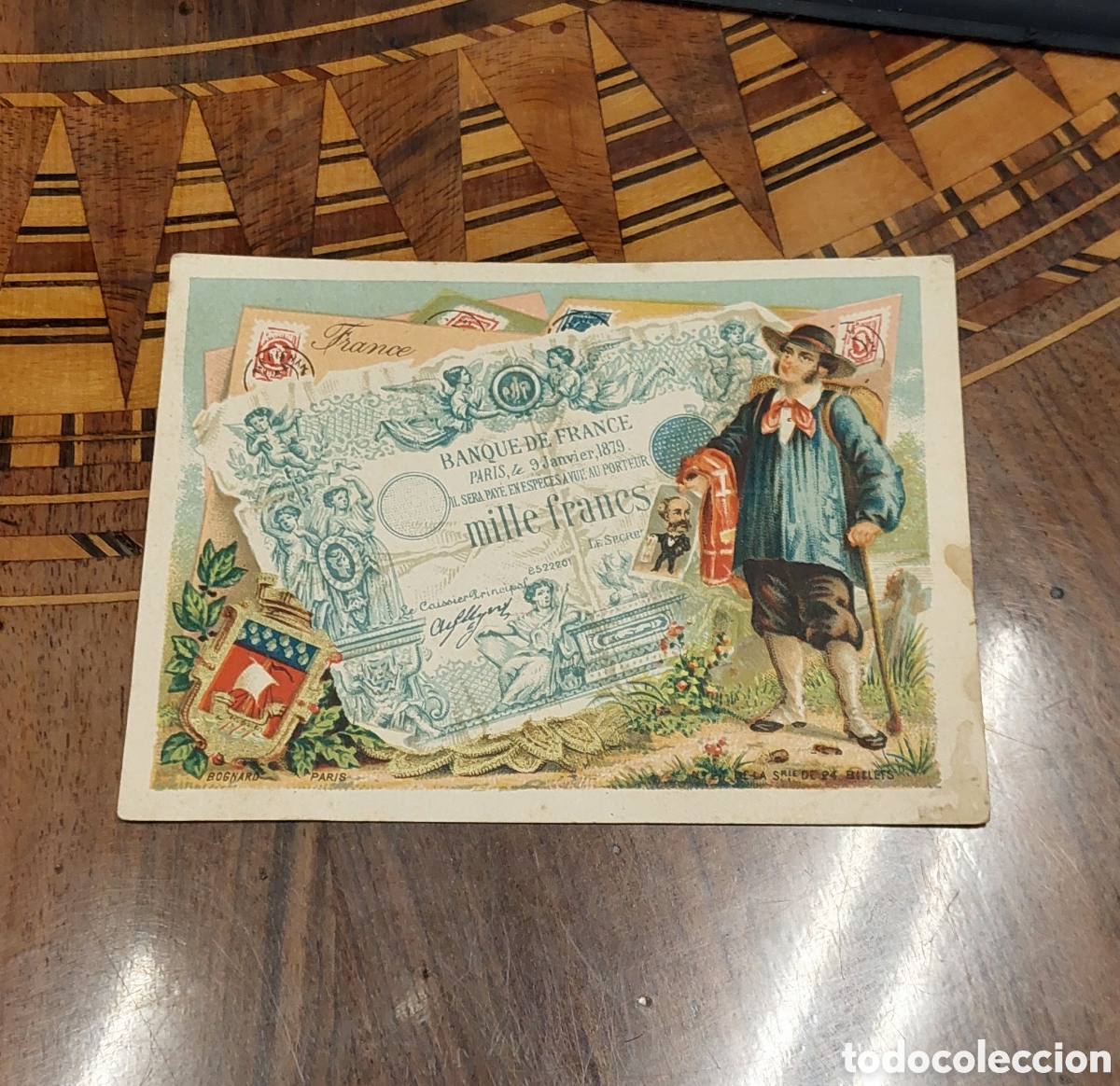 Coleccionismo cromos antiguos: 1890 - cromo publicitario de papel antiguo - Banque de france Mille Francs