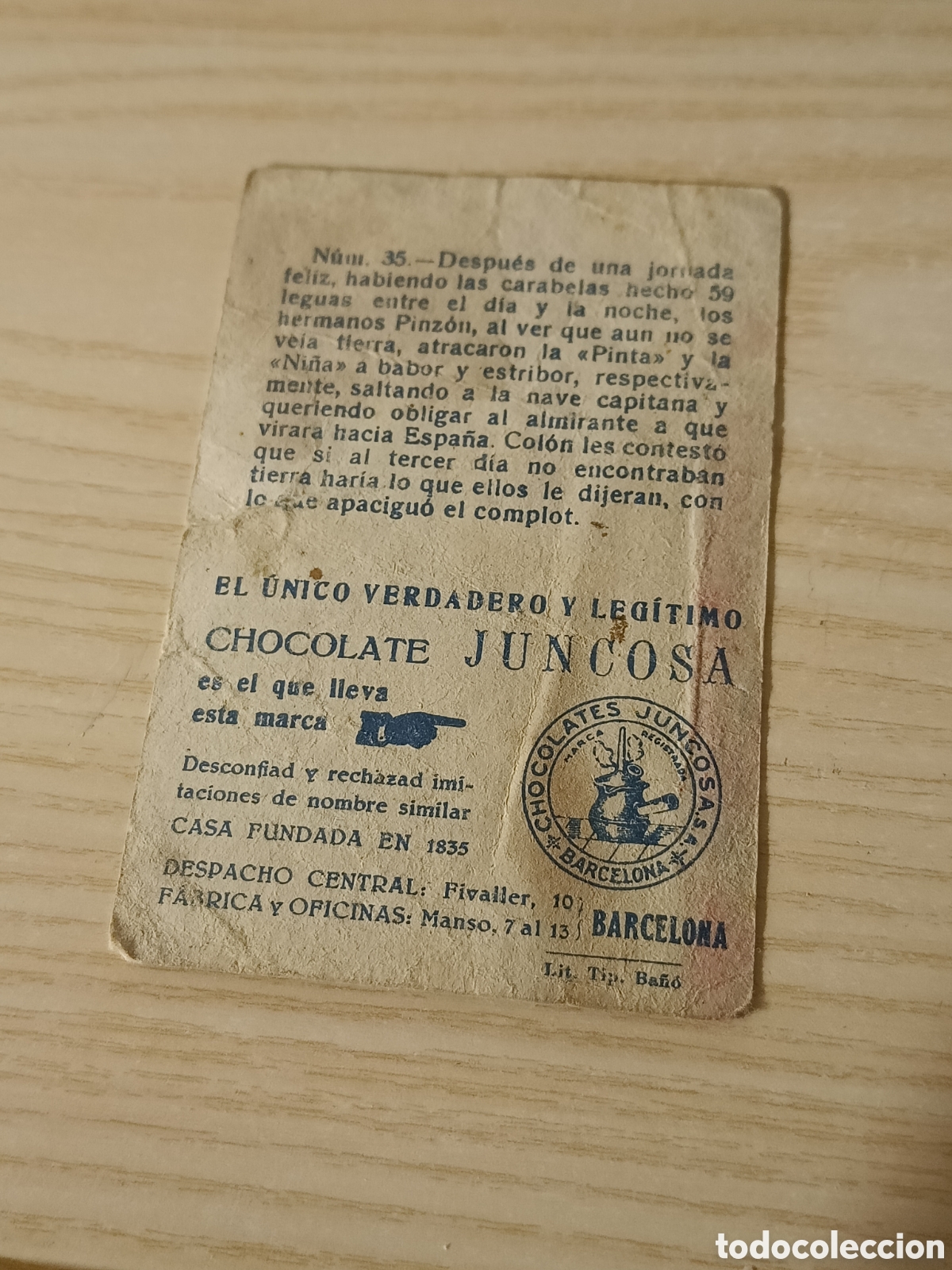 Coleccionismo cromos antiguos: CRISTOBAL COLON CROMO CHOCOLATE JUNCOSA NUMERO 35 - Foto 2