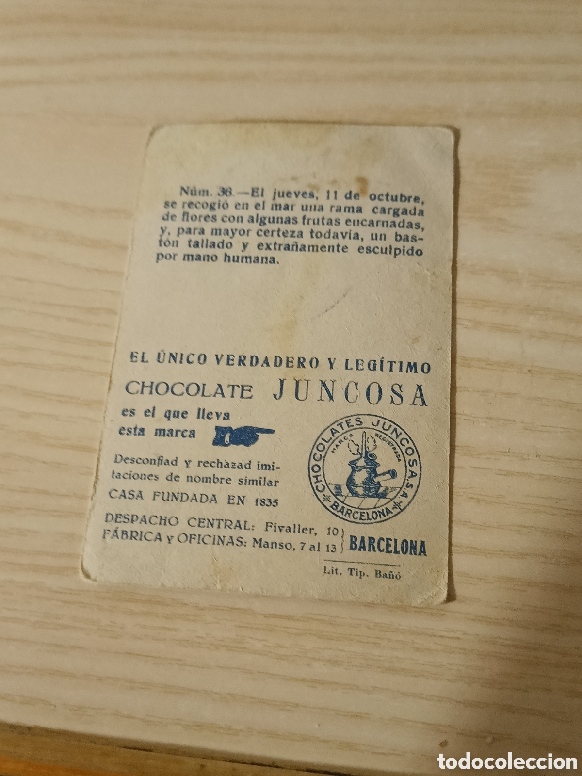 Coleccionismo cromos antiguos: CRISTOBAL COLON CROMO CHOCOLATE JUNCOSA NUMERO 36 - Foto 2