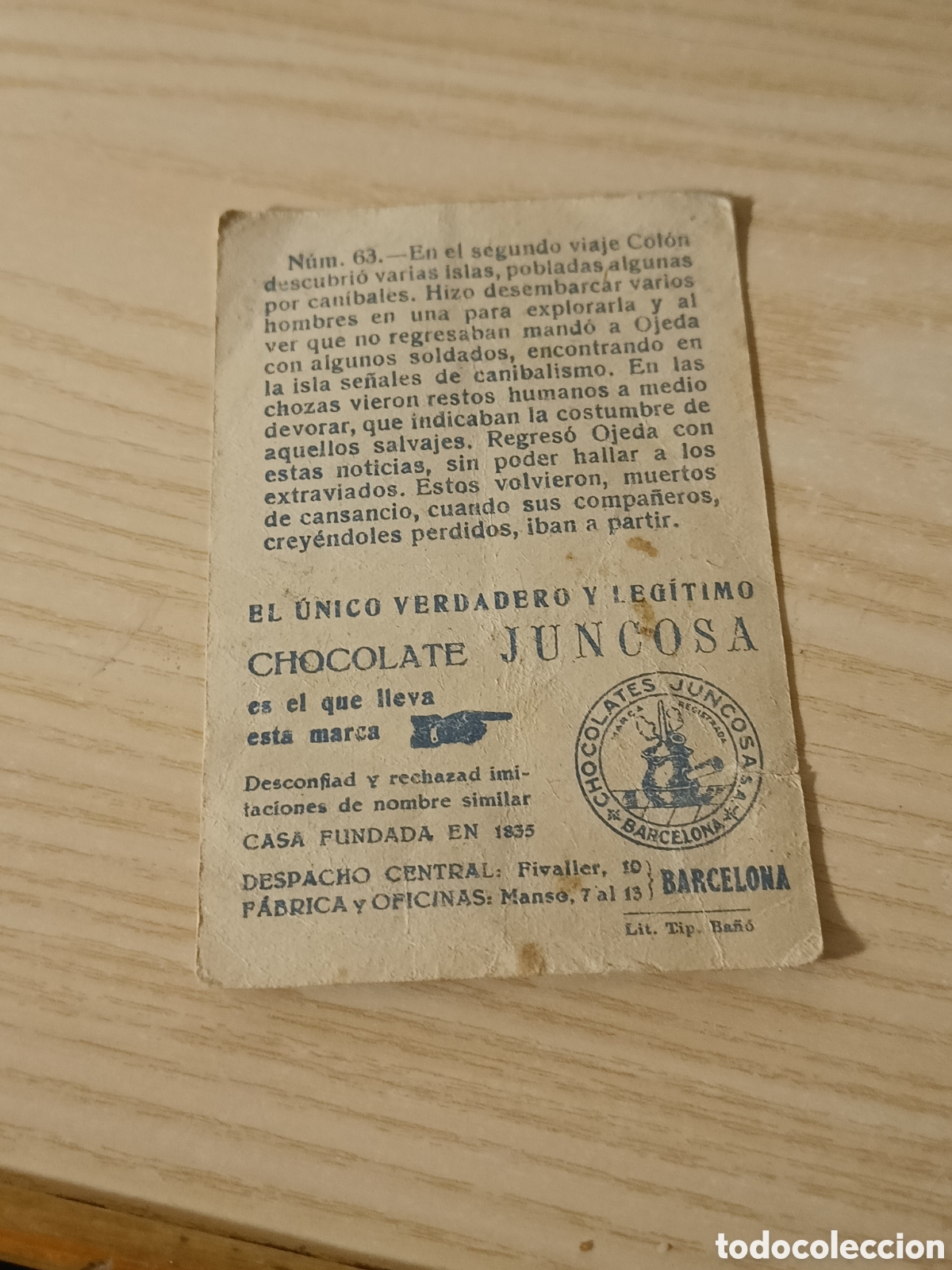 Coleccionismo cromos antiguos: CRISTOBAL COLON CROMO CHOCOLATE JUNCOSA NUMERO 63 - Foto 2
