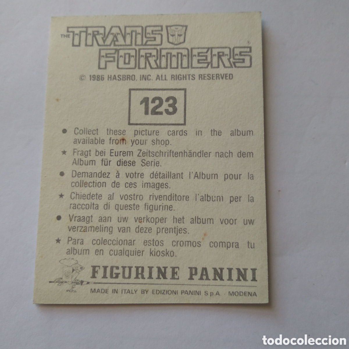Coleccionismo cromos antiguos: Transformers # 123 Panini 1986 - Foto 2