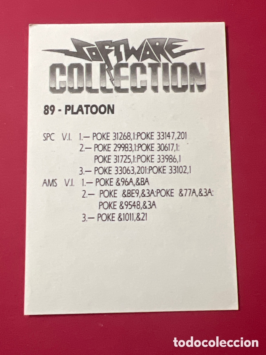 Coleccionismo cromos antiguos: C5873. SOFTWARE COLLECTION CROMO NUNCA PEGADO N&ordm; 89 PLATOON - Foto 2