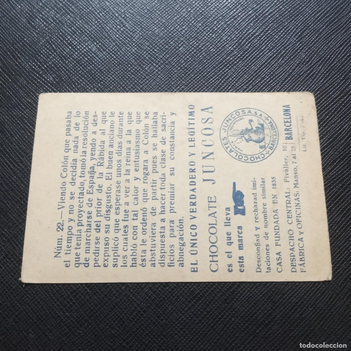 Coleccionismo cromos antiguos: 22 CRISTOBAL COLON CHOCOLATES JUNCOSA CROMO - CC10 SB5 C - Foto 2