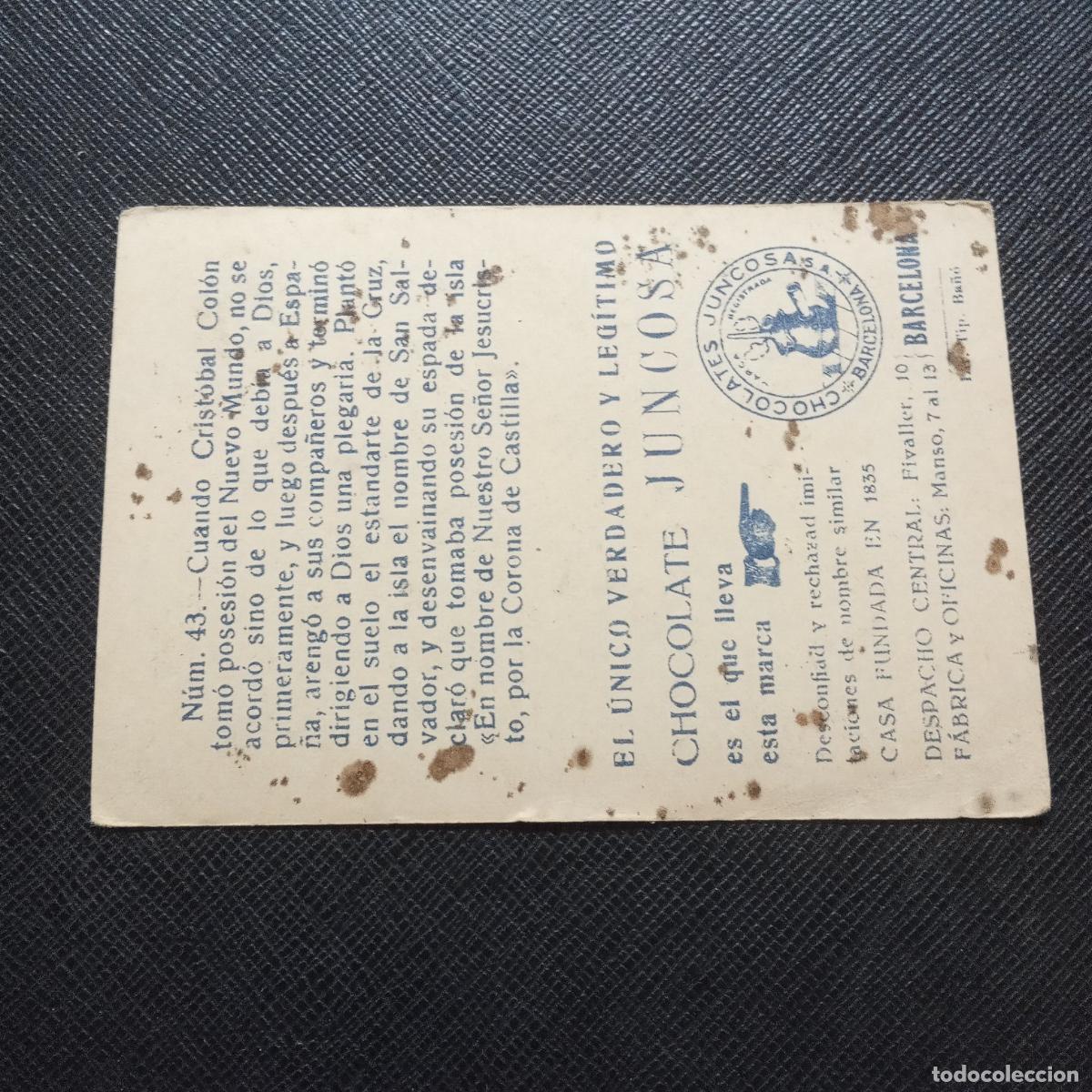Coleccionismo cromos antiguos: 43 CRISTOBAL COLON CHOCOLATES JUNCOSA CROMO - CC10 SB5 B - Foto 2