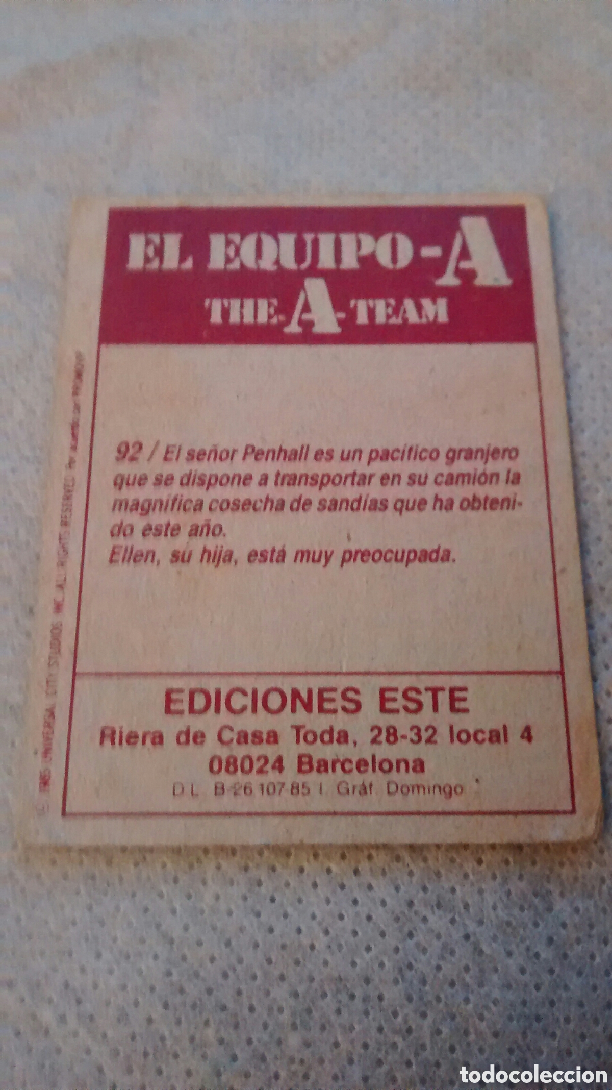 Coleccionismo cromos antiguos: EL EQUIPO A, N 92, EDICIONES ESTE - Foto 2