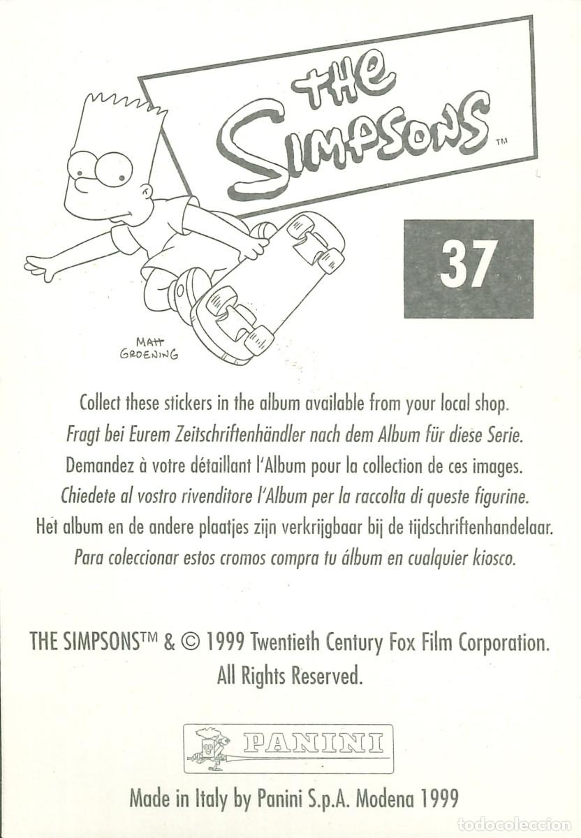 Coleccionismo cromos antiguos: CROMO - 1999 - PANINI - LOS SIMPSONS - 37 - Foto 2