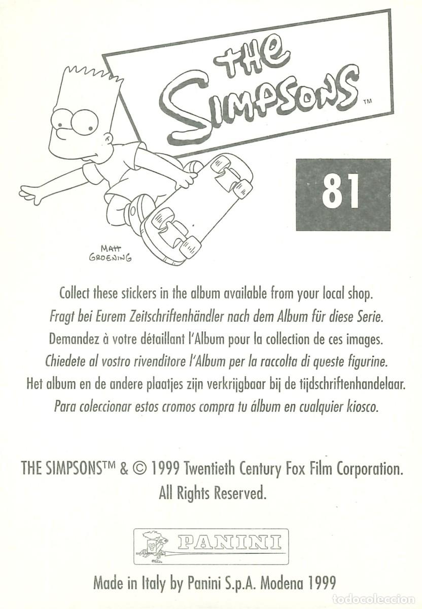 Coleccionismo cromos antiguos: CROMO - 1999 - PANINI - LOS SIMPSONS - 81 - Foto 2