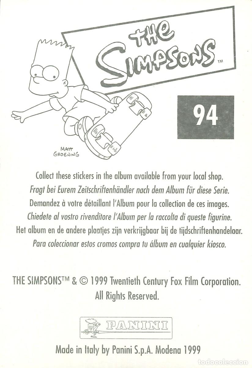 Coleccionismo cromos antiguos: CROMO - 1999 - PANINI - LOS SIMPSONS - 94 - Foto 2
