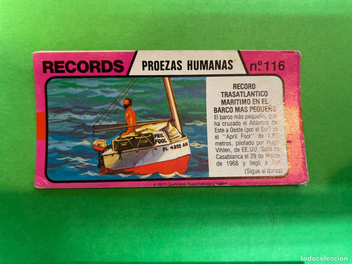 Collectable Antique Stickers: Cromo BIMBO. Records. Proezas humanas. Nº116. Trasalantico maritimo en el barco más pequeño. tdkc1