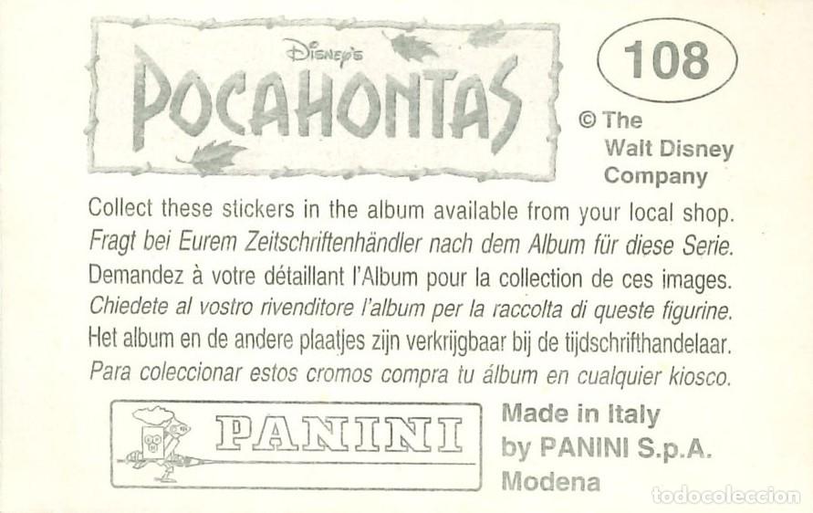Coleccionismo cromos antiguos: CROMO - 1992 - PANINI - POCAHONTAS - 108 - Foto 2