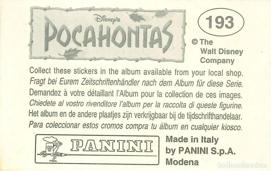 Coleccionismo cromos antiguos: CROMO - 1992 - PANINI - POCAHONTAS - 193 - Foto 2