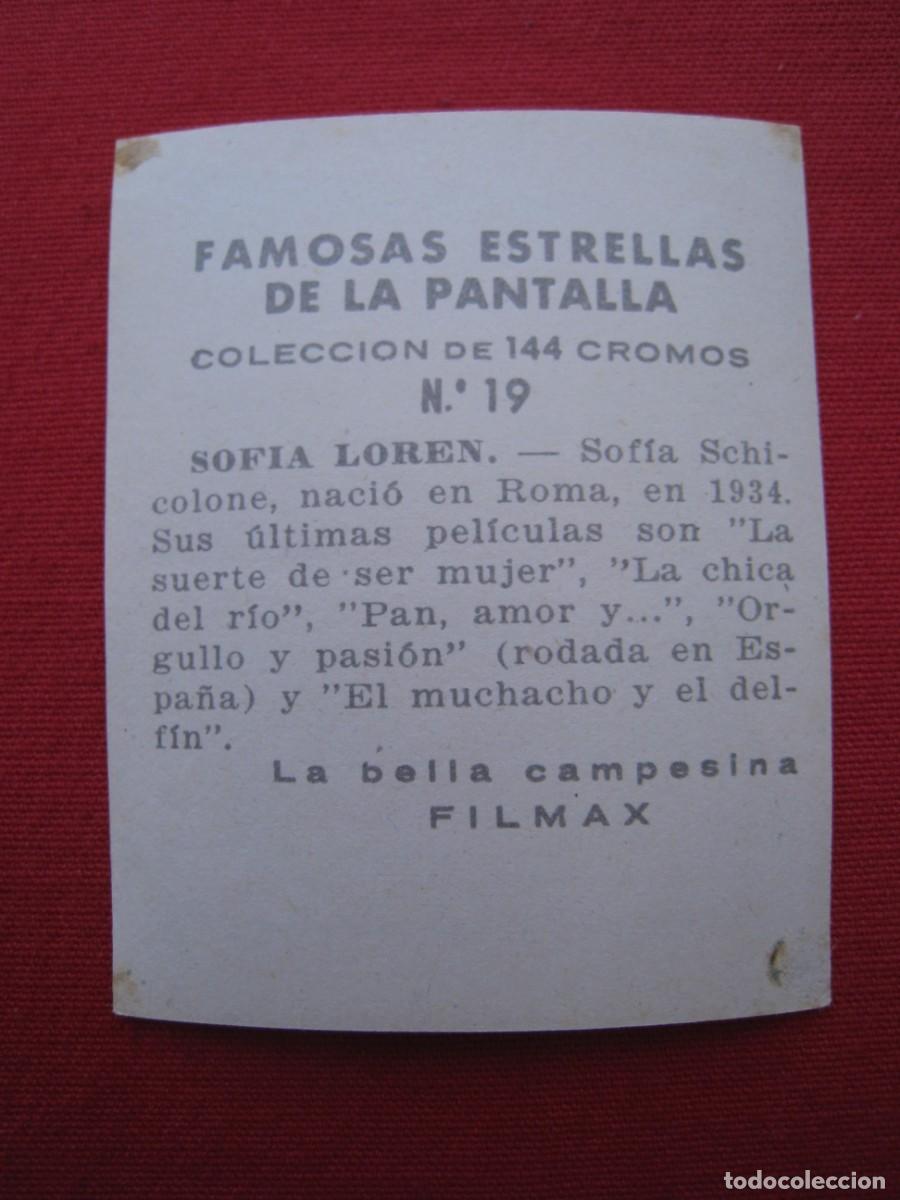 Coleccionismo cromos antiguos: CROMO - FAMOSAS ESTRELLAS DE LA PANTALLA - N&ordm; 19 - SOFIA LOREN. - Foto 2
