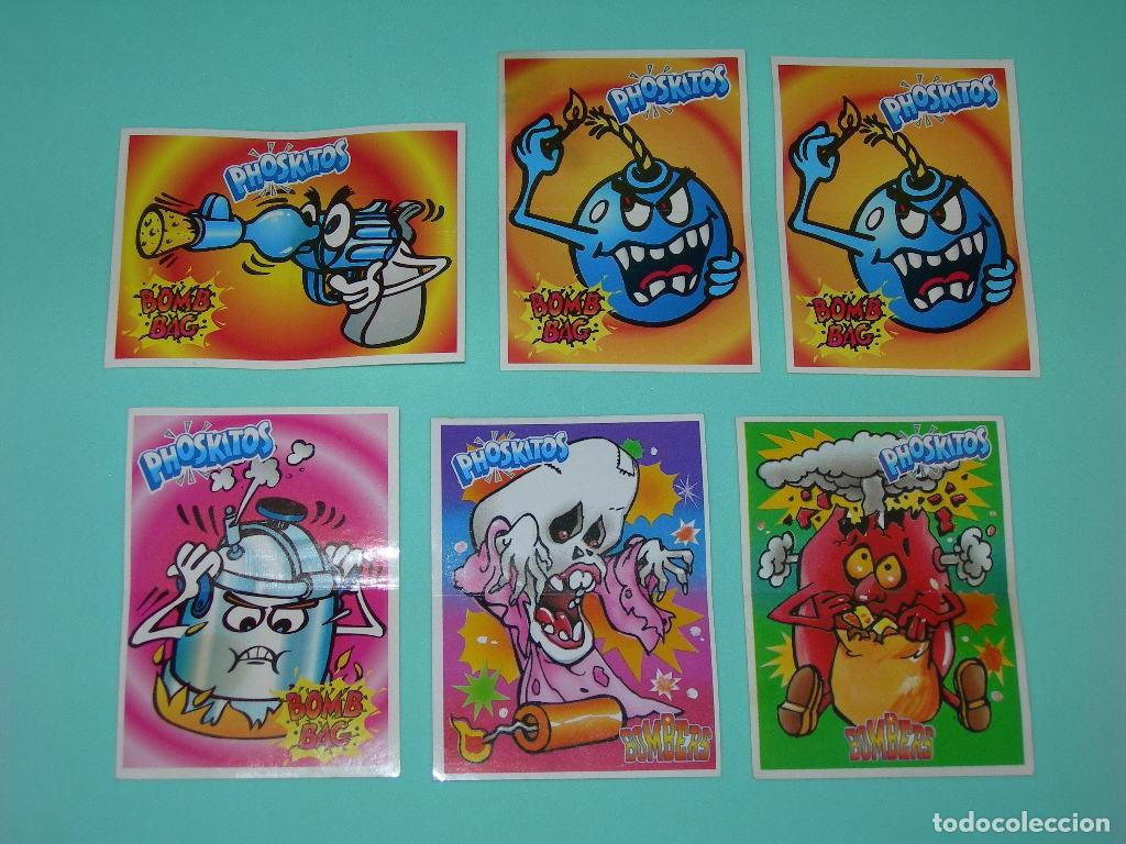 Coleccionismo Cromos antiguos: LOTE DE 6 CROMOS / PEGATINAS DE LA COLECCI&Oacute;N BOMBERS Y BOMB BAG DE PHOSKITOS - NUNCA PEGADOS -