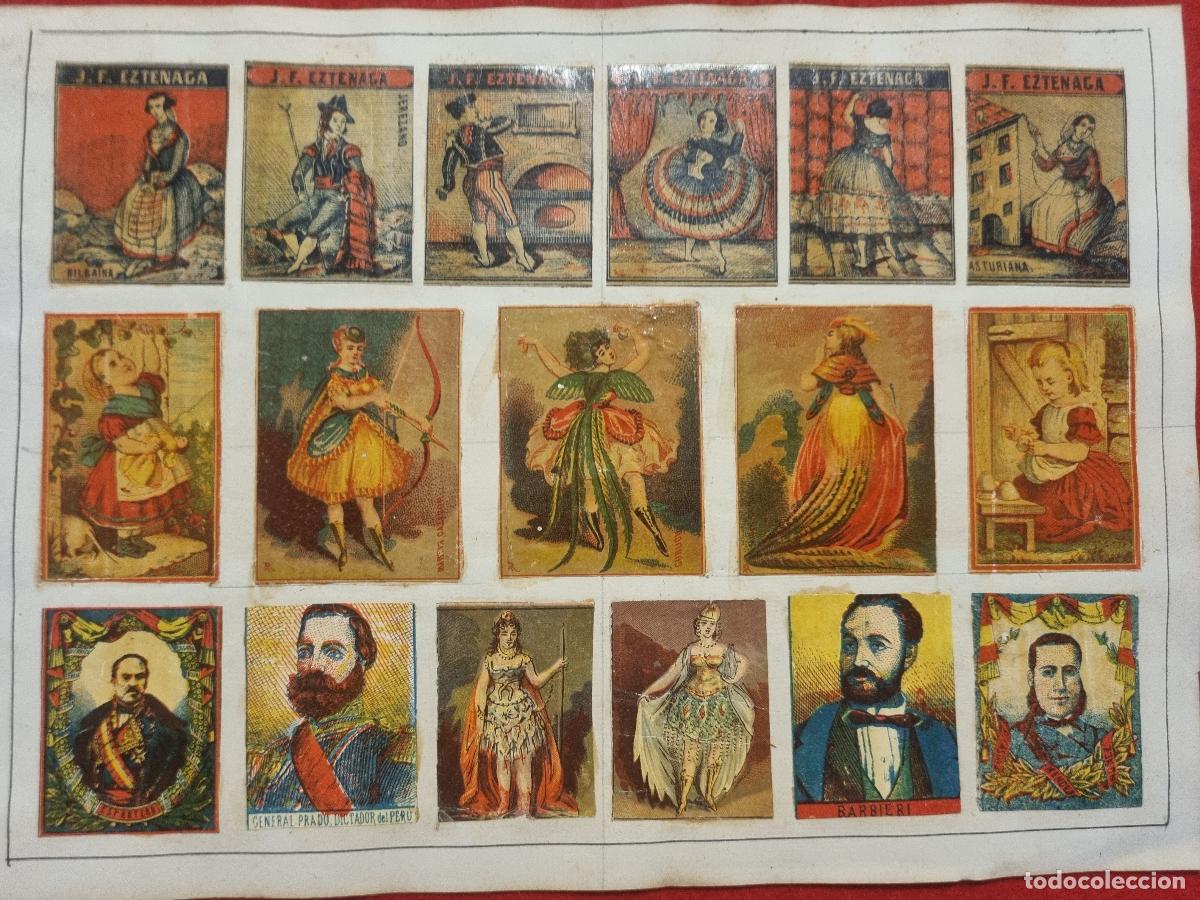 Collectionnisme Cartes &agrave; collectionner anciennes: HOJA CON 17 CROMOS CAJAS CERILLAS ANTIGUAS FOTOTIPIAS SIGLO XIX ORIGINALES RS216