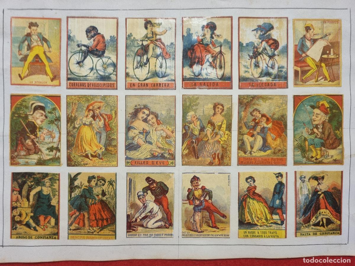 Collectionnisme Cartes &agrave; collectionner anciennes: HOJA CON 18 CROMOS CAJAS CERILLAS ANTIGUAS FOTOTIPIAS SIGLO XIX ORIGINALES RS219
