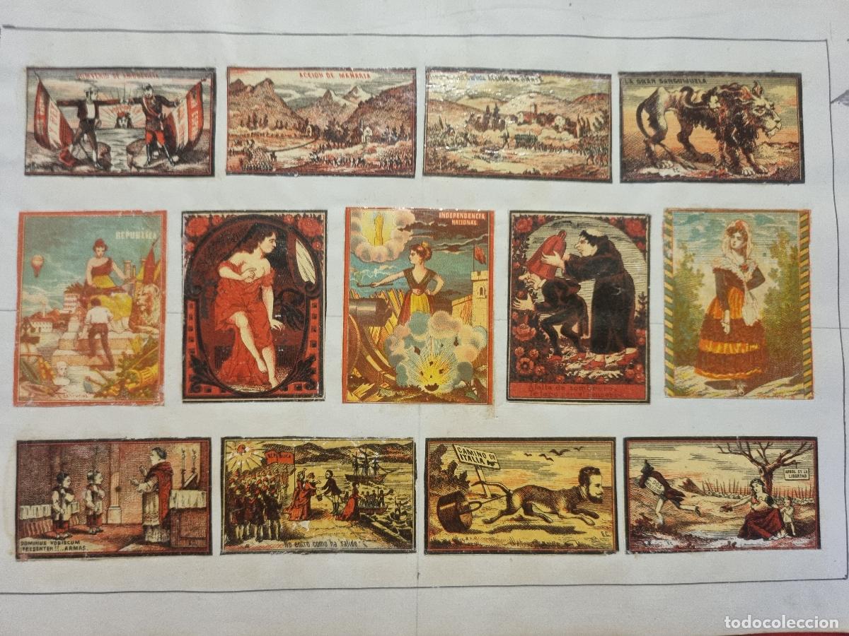 Collectionnisme Cartes &agrave; collectionner anciennes: HOJA CON 13 CROMOS CAJAS CERILLAS ANTIGUAS FOTOTIPIAS SIGLO XIX ORIGINALES RS221