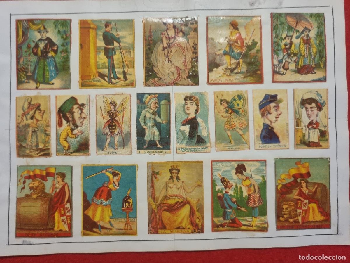 Collectionnisme Cartes &agrave; collectionner anciennes: HOJA CON 18 CROMOS CAJAS CERILLAS ANTIGUAS FOTOTIPIAS SIGLO XIX ORIGINALES RS224