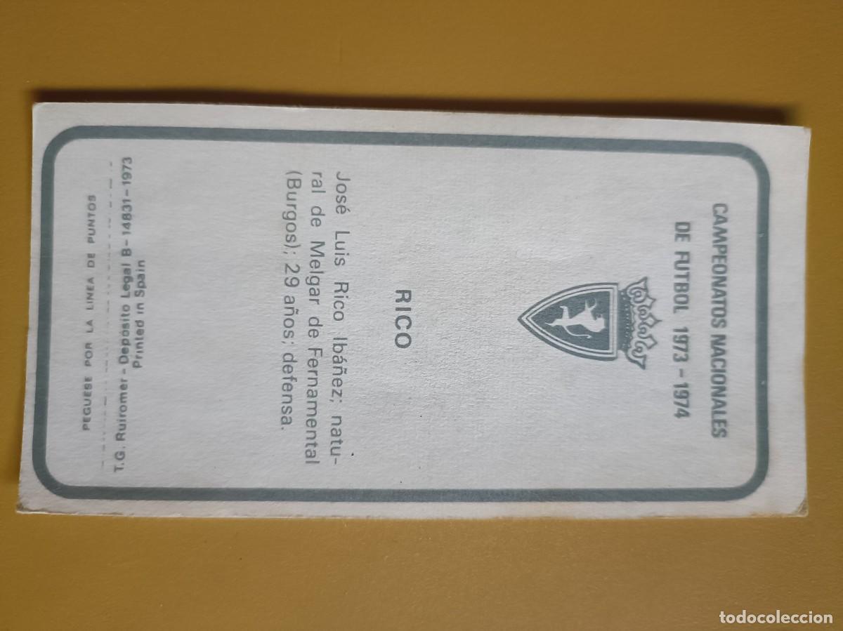 Coleccionismo cromos antiguos: rico, 73 74 zaragoza - Foto 2