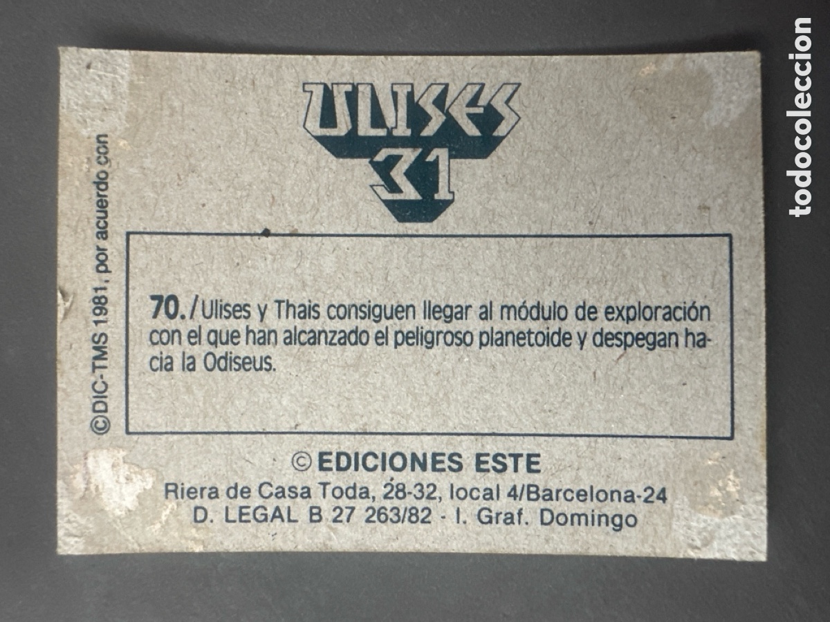 Coleccionismo cromos antiguos: CROMO ULISES 31 EDICIONES ESTE N&Uacute;MERO 70 DESPEGADO - Foto 2