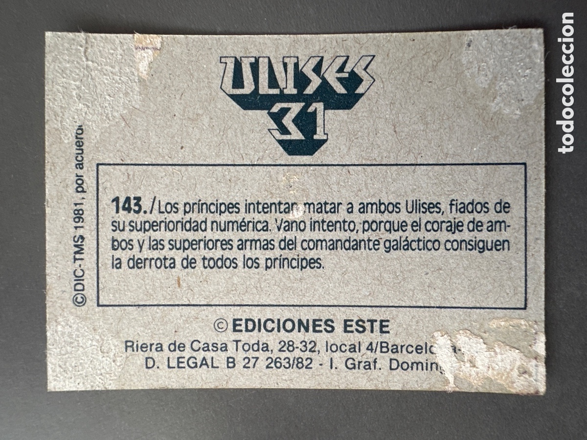 Coleccionismo cromos antiguos: CROMO ULISES 31 EDICIONES ESTE N&Uacute;MERO 143 DESPEGADO - Foto 2