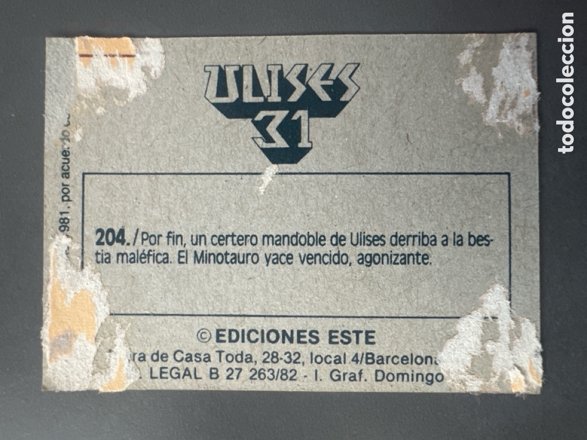 Coleccionismo cromos antiguos: CROMO ULISES 31 EDICIONES ESTE N&Uacute;MERO 204 DESPEGADO - Foto 2