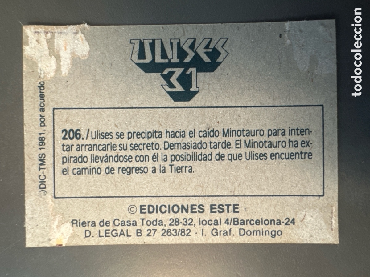 Coleccionismo cromos antiguos: CROMO ULISES 31 EDICIONES ESTE N&Uacute;MERO 206 DESPEGADO - Foto 2