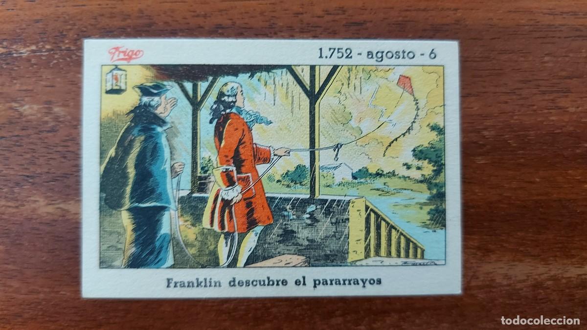 Coleccionismo cromos antiguos: FRANKLIN DESCUBRE EL PARARRAYOS - 1752 - CROMO FRIGO - MUY BUEN ESTADO SIN PEGAR