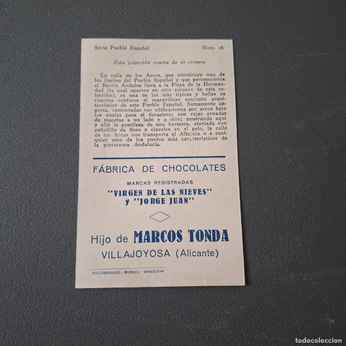 Coleccionismo Cromos antiguos: Antiguo cromo colecci&oacute;n Pueblo Espa&ntilde;ol - fabrica de chocolates hijo Marcos Tonda Villajoyosa