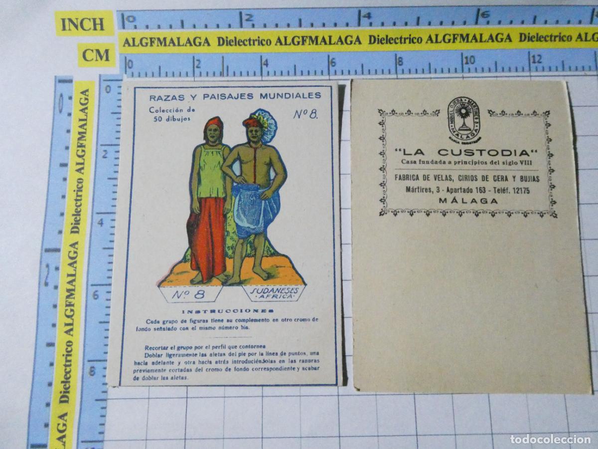 Coleccionismo cromos antiguos: CROMO ANTIGUO. RAZAS PAISAJES MUNDIALES 8 SUDANESES &Aacute;FRICA. LA CUSTODIA M&Aacute;LAGA VELAS CIRIOS BUJIAS.
