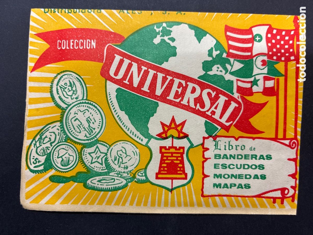 Colecionismo Cromos antigos: SOBRE CON CROMOS ALBUM COLECCION UNIVERSAL BANDERAS ESCUDO MONEDAS MAPAS