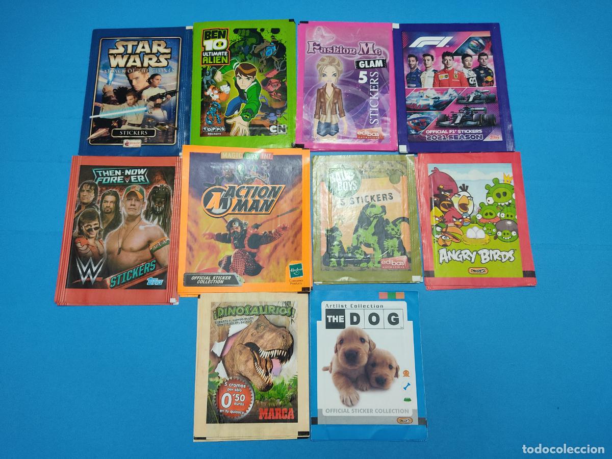 Coleccionismo Cromos antiguos: LOTE DE 10 SOBRES EDITORIALES VACIOS DE STAR WARS BEN 10 ACTION MAN DINOSAURIOS THE DOG
