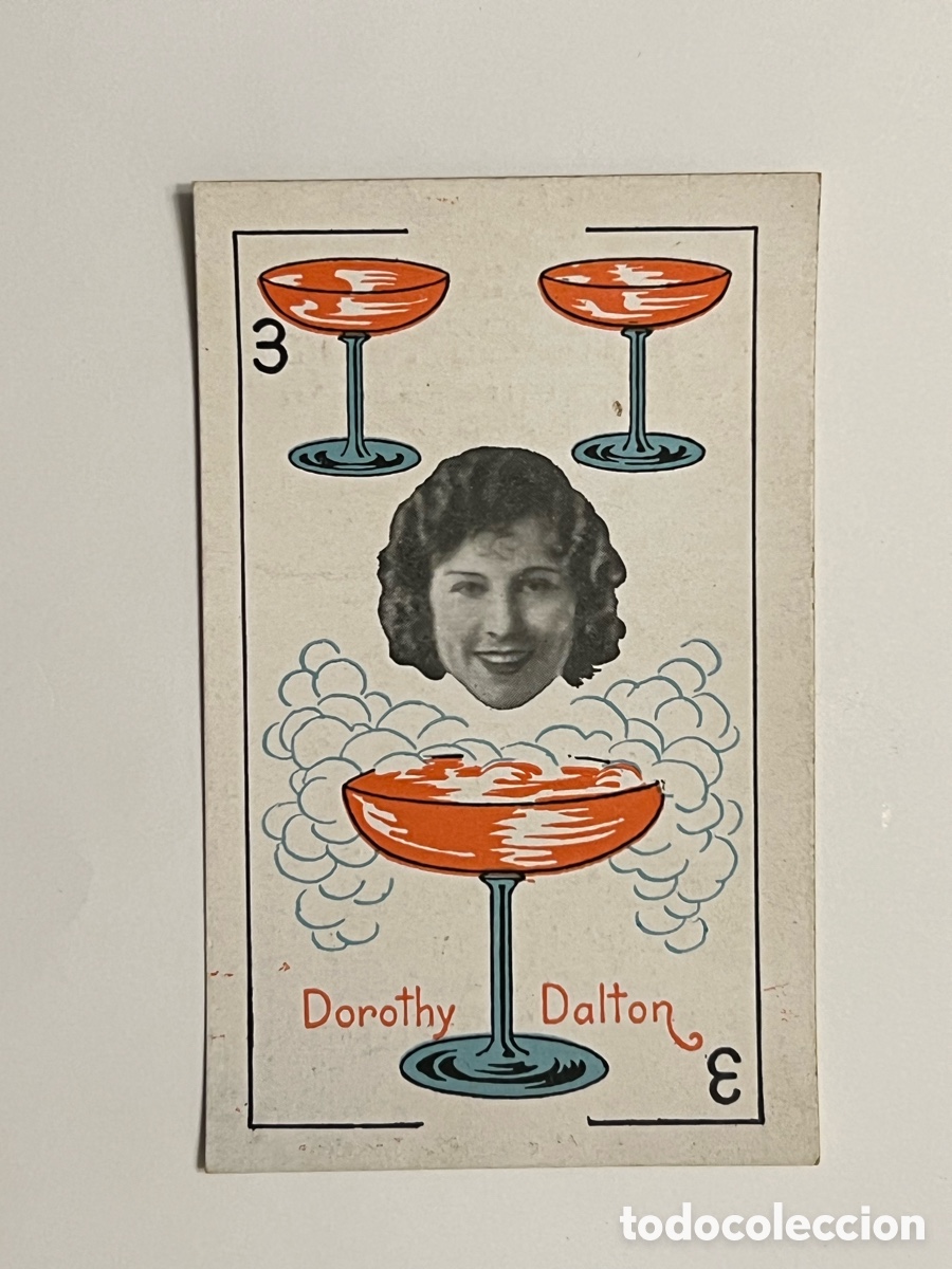 Collezionismo Figurine antiche: CINE CROMO. Dorothy Dalton,&hellip;. Baraja, 3 de Copas.. Publicidad Farmacia Vintro Guardiola