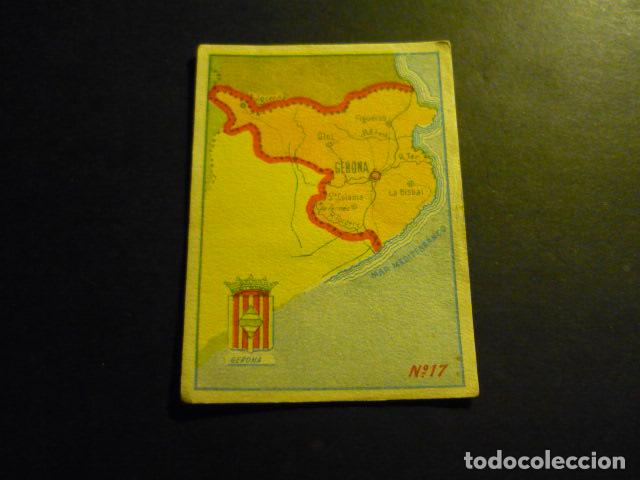 Coleccionismo Cromos antiguos: GERONA MAPA Y ESCUDO DE LA PROVINCIA ANTIGUO CROMO PUBLICIDAD CARAMELOS LA FUENSANTA MURCIA