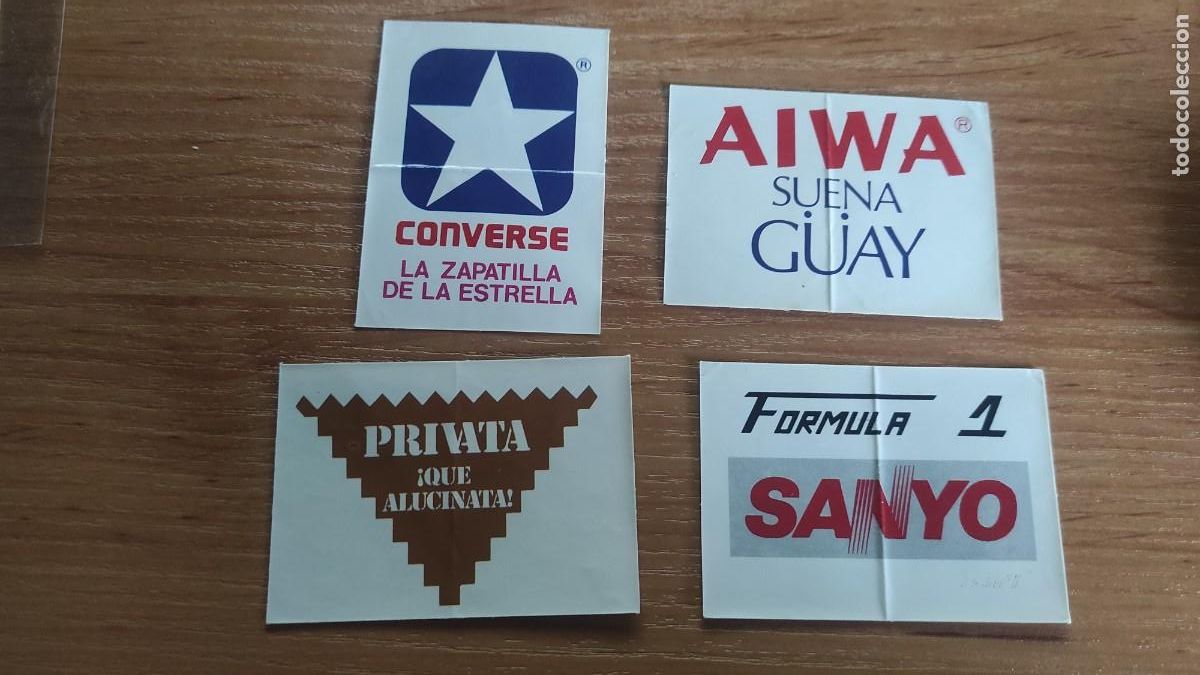 Coleccionismo Cromos antiguos: 4 CROMO PEGATINA SIN PEGAR PANRICO BOLLYCAO BOLLYMARCAS BOLLY MARCAS AIWA privata sanyo converse