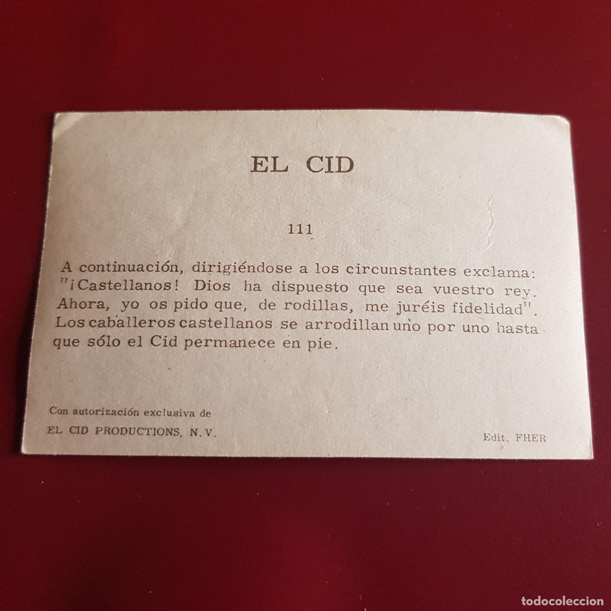 Coleccionismo cromos antiguos: FHER - EL CID - 1962 - 62 - 111 - NUNCA PEGADO - Foto 2