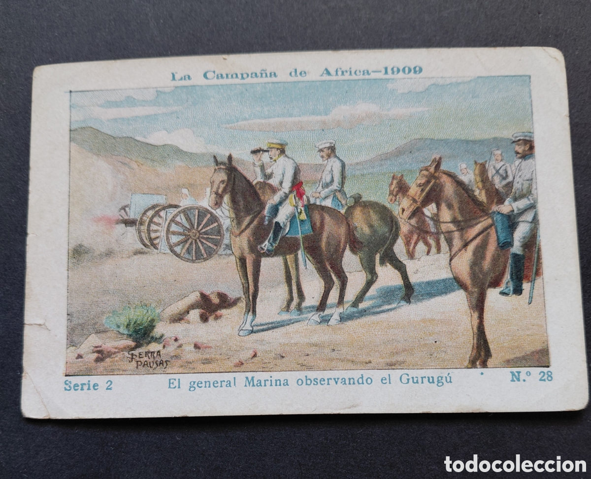 Coleccionismo Cromos antiguos: CROMO LA CAMPA&Ntilde;A DE AFRICA 1909-SERIE 2 N&deg;28- EL GRAL MARINA OBSERVANDO EL GURUG&Uacute;-CHOCOLATES BOIX