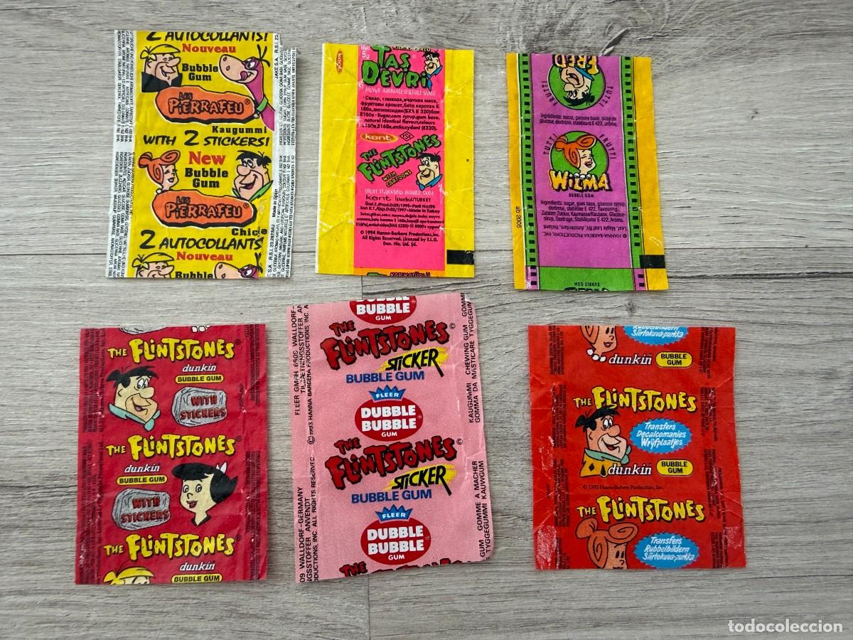 Coleccionismo Cromos antiguos: 5 envoltorios diferentes de chicles de Los Picapiedra