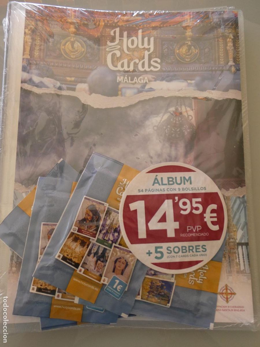 Coleccionismo Cromos antiguos: &Aacute;LBUM CON 35 CROMOS PRECINTADO RELIGIOSO SEMANA SANTA. HOLY CARDS M&Aacute;LAGA 2025. 600GR