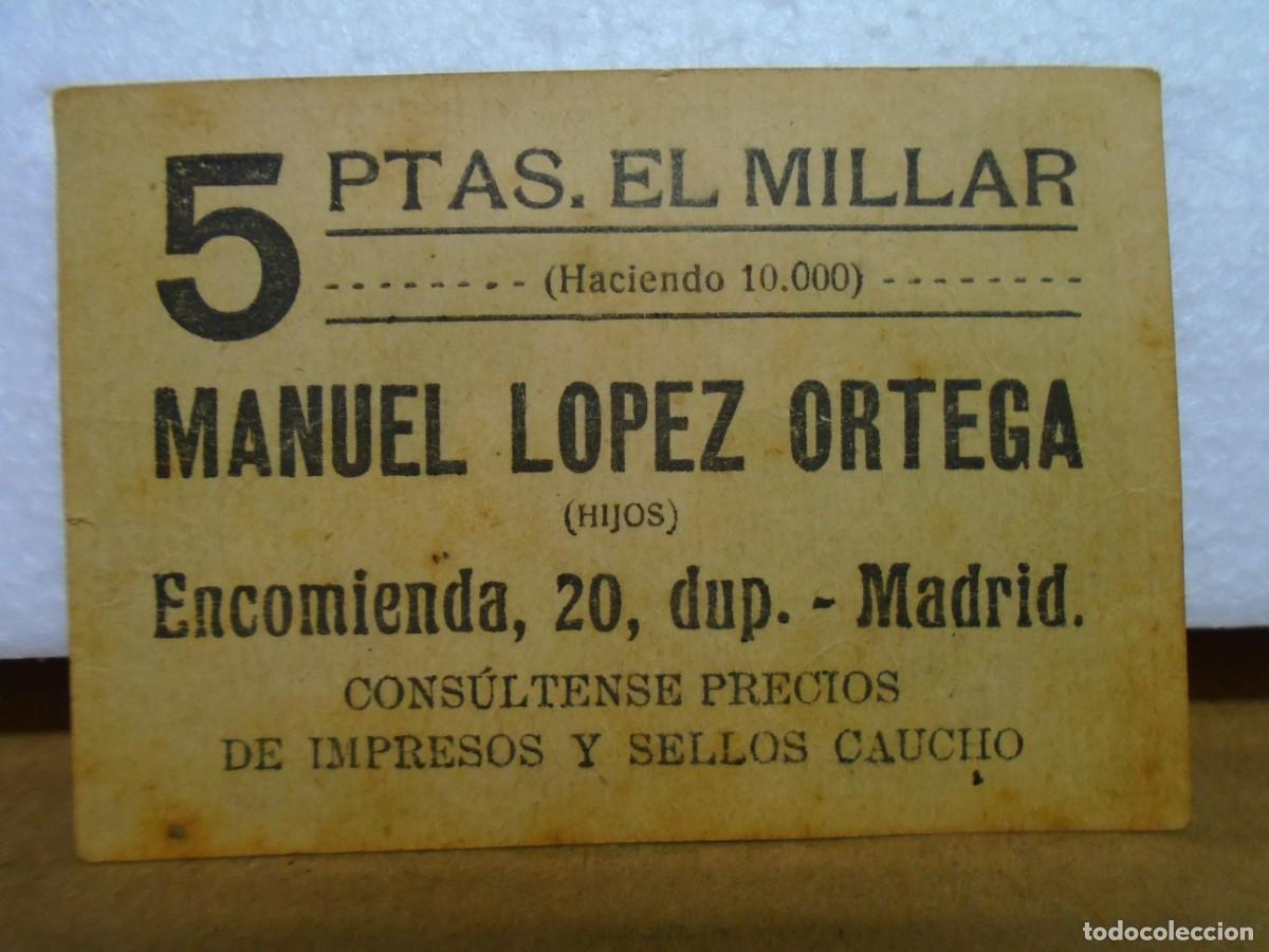 Coleccionismo Cromos antiguos: MADRID.ANTIGUO CROMO CON PUBLICIDAD EN REVERSO DE LA IMPRENTA M.LOPEZ ORTEGA,A&Ntilde;OS 30.