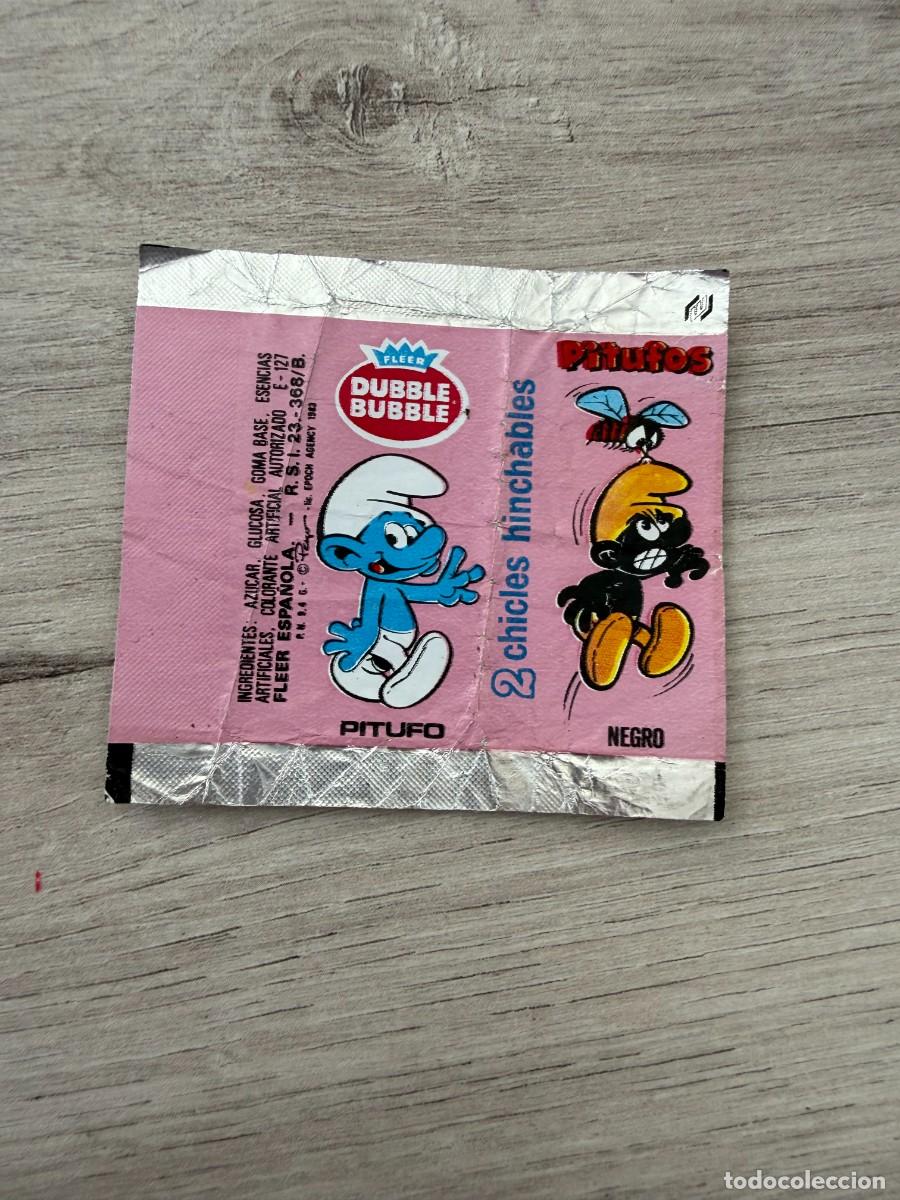 Coleccionismo Cromos antiguos: Envoltorio chicle Pitufos de Dubble Bubble