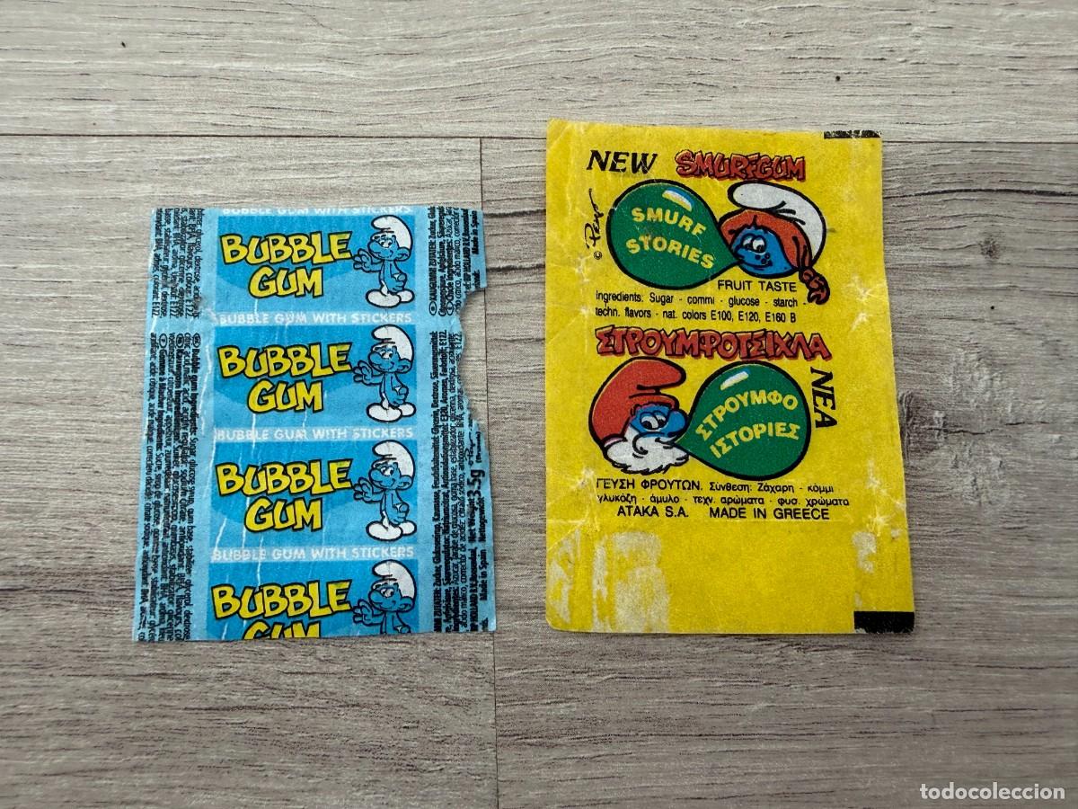 Coleccionismo Cromos antiguos: 2 envoltorios diferentes de chicles de Los Pitufos